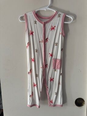 Kyte Baby Girls White and Pink Unicorn Sleeveless Pajama Romper